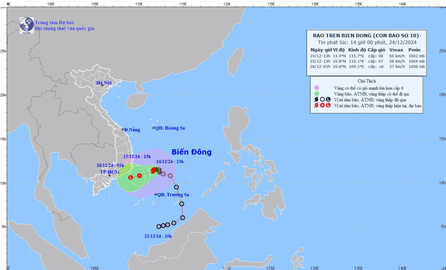 Bao so 10 gan nhu khong di chuyen trong 6 gio toi. Anh: Trung tam Du bao Khi tuong Thuy van quoc gia