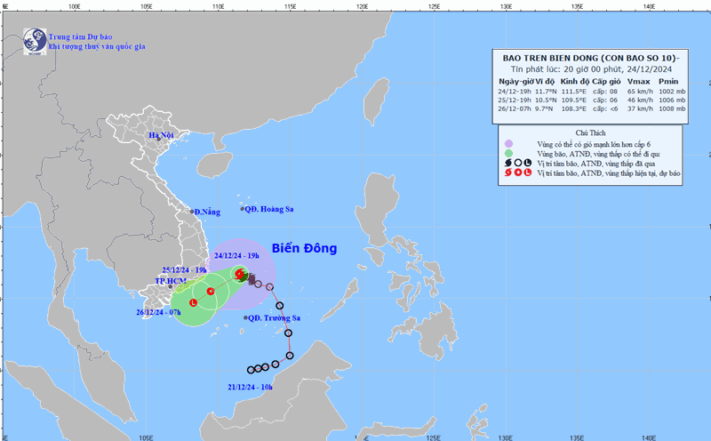 Latest forecast on the location and direction of storm No. 10. Photo: NCHMF