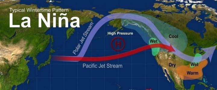 Mô hình thời tiết trong mùa đông có La Nina. Ảnh: NOAA