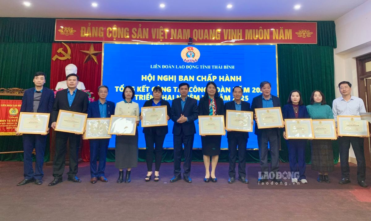 LDLD tinh Thai Binh trao bang khen cho cac tap the co thanh tich xuat sac trong cong tac phat trien doan vien, thanh lap CDCS nam 2024. Anh: Luong Ha