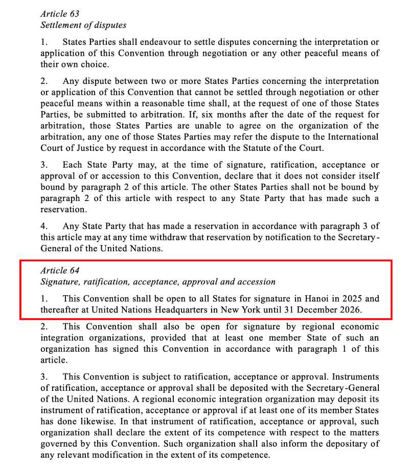 Theo quy dinh tai Dieu 64 cua Cong uoc, Cong uoc se duoc mo ky tai Thu do Ha Noi trong nam 2025. Cong uoc se co ten goi la “Cong uoc Ha Noi”. Anh: Bo Ngoai giao