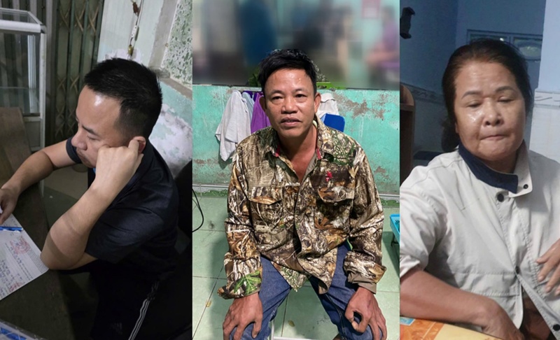 Cac doi tuong Tri, Tuan, Phuong (tu trai sang) trong duong day lo de hon 50 ti dong o Quang Nam. Anh: CACC