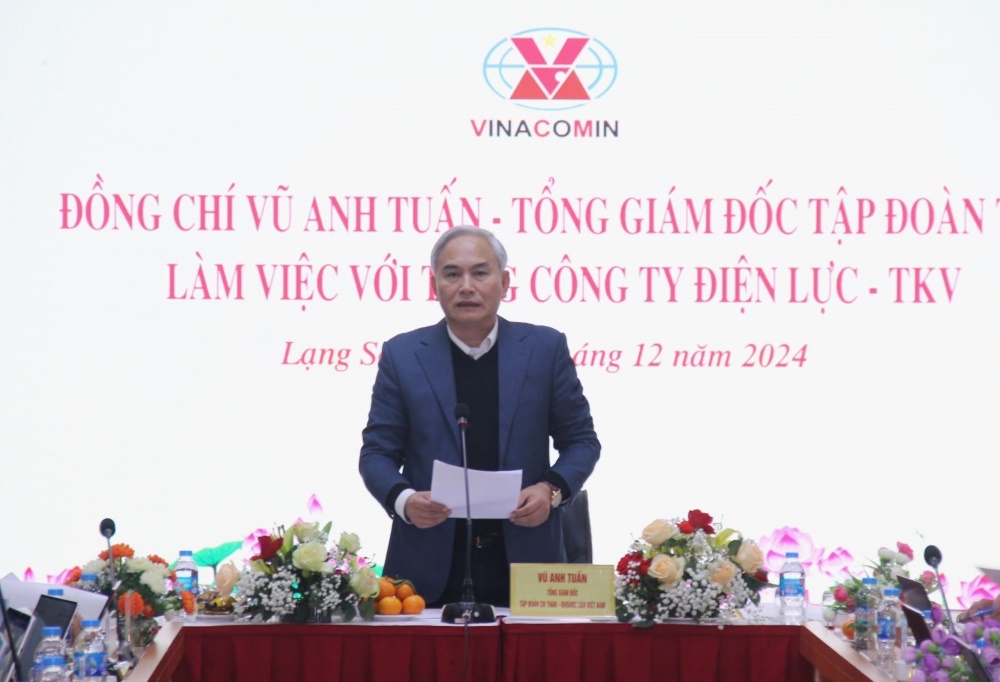 General Director of the Group Vu Anh Tuan gave a speech at the working and inspection session. Photo: TKV