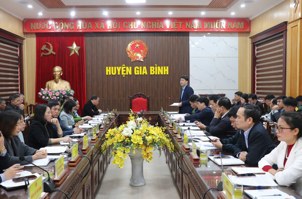 Hội nghị triển khai kế hoạch liên quan đến Dự án Đầu tư xây dựng Cảng vận chuyển hàng hóa tại xã Cao Đức (Gia Bình, Bắc Ninh). Ảnh: Hồng Hà