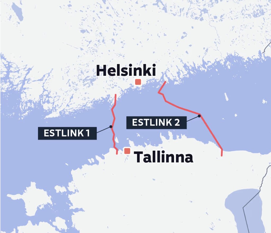 Vi tri duong day cap dien gap su co o Bien Baltic. Day la su co moi nhat sau vu dut cap gan Nord Stream vao thang truoc. Anh: YLE