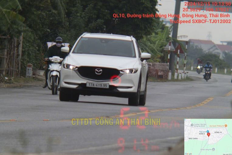 Image of car with license plate 17A - 419.95 violating speeding violation recorded by camera. Photo: Thai Binh Provincial Police