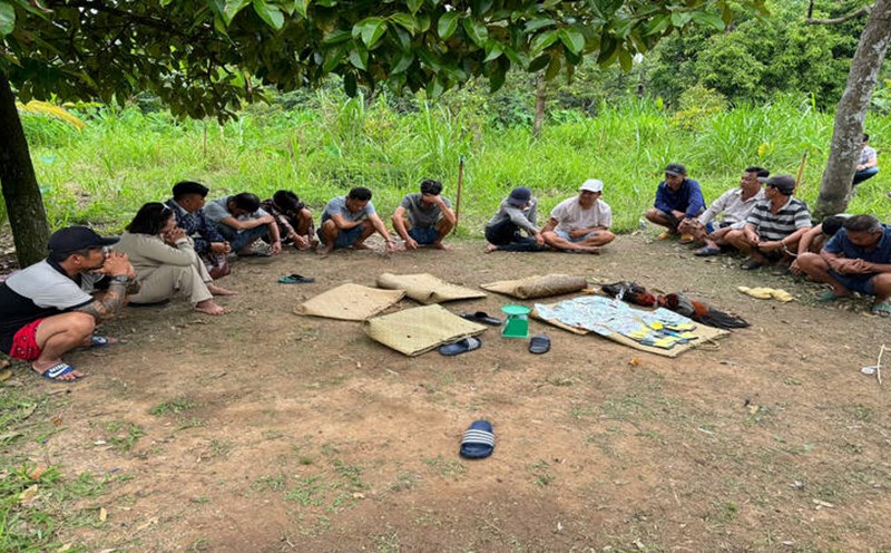 14 people arrested for entering mangosteen and durian gardens for cockfighting. Provided by police