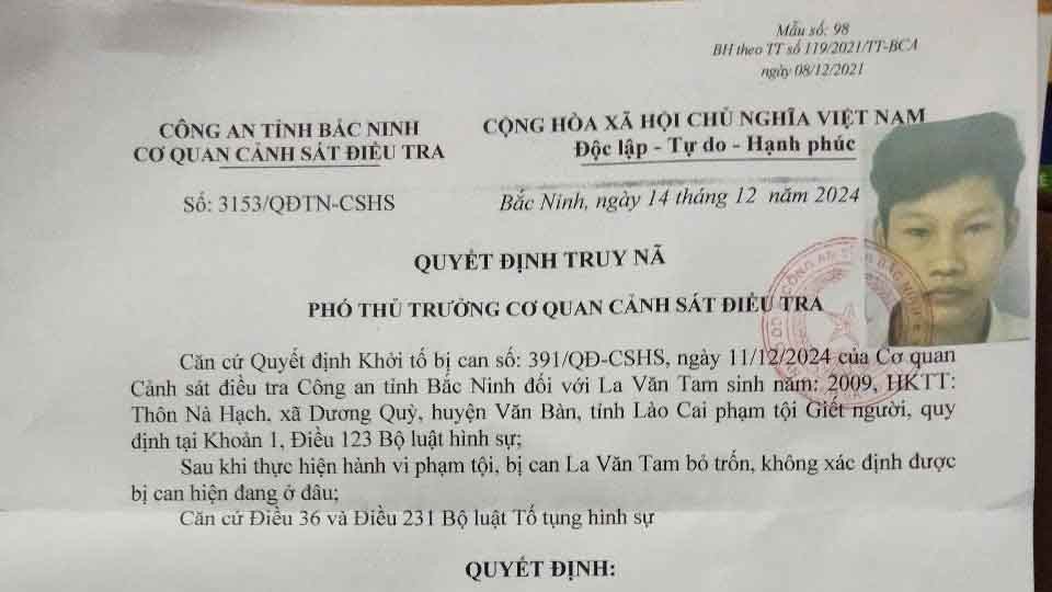 Đối tượng La Văn Tam bị Công an tỉnh Bắc Ninh truy nã về tội giết người.  Ảnh: Công an cung cấp