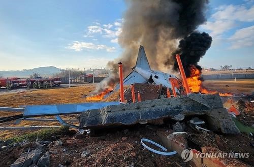 The scene of the plane crash in South Korea. Photo: Yonhap