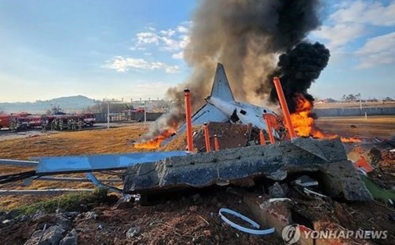 The scene of the plane crash in South Korea. Photo: Yonhap