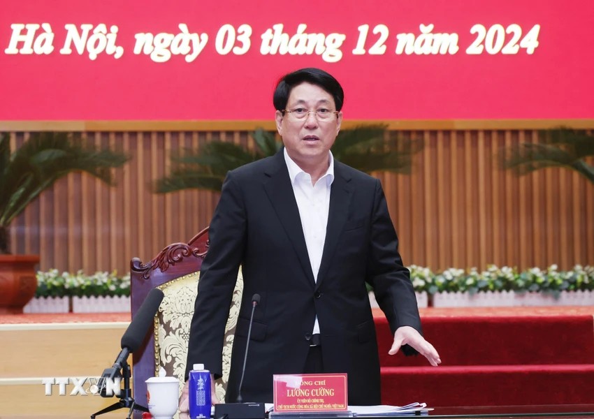 President Luong Cuong speaks at the meeting. Photo: Lam Khanh/VNA