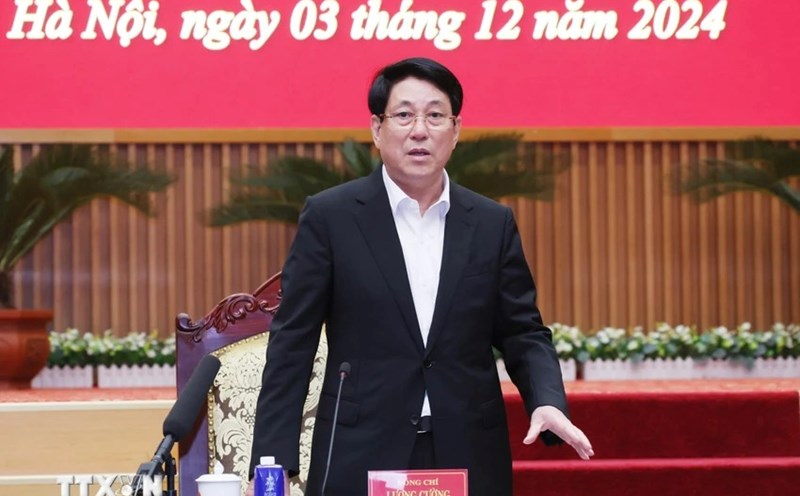 President Luong Cuong speaks at the meeting. Photo: Lam Khanh/VNA