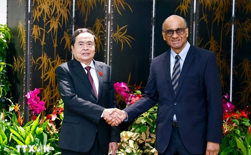 National Assembly Chairman Tran Thanh Man and Singaporean President Tharman Shanmugaratnam. Photo: VNA