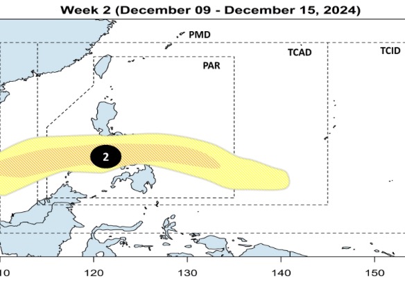 Ap thap gan Bien Dong co kha nang manh len thanh bao va di vao Bien Dong trong nua dau thang 12. Anh: PAGASA