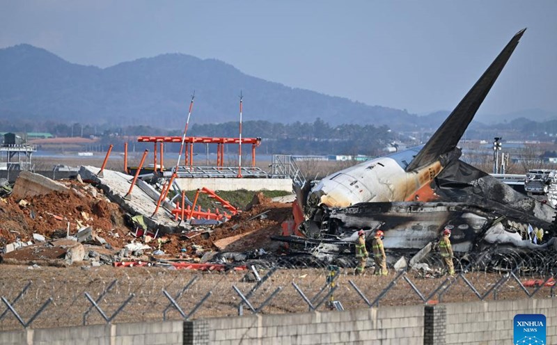 The scene of the tragic plane crash in South Korea that killed 179 people. Photo: Xinhua