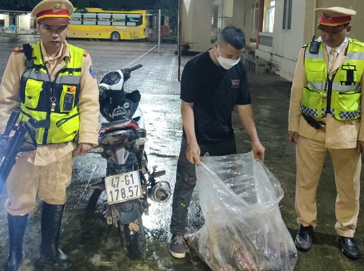 Đối tượng Đặng Văn Thành cùng các cá thể khỉ bị lực lượng chức năng phát hiện, xử lý. Ảnh: Công an cung cấp