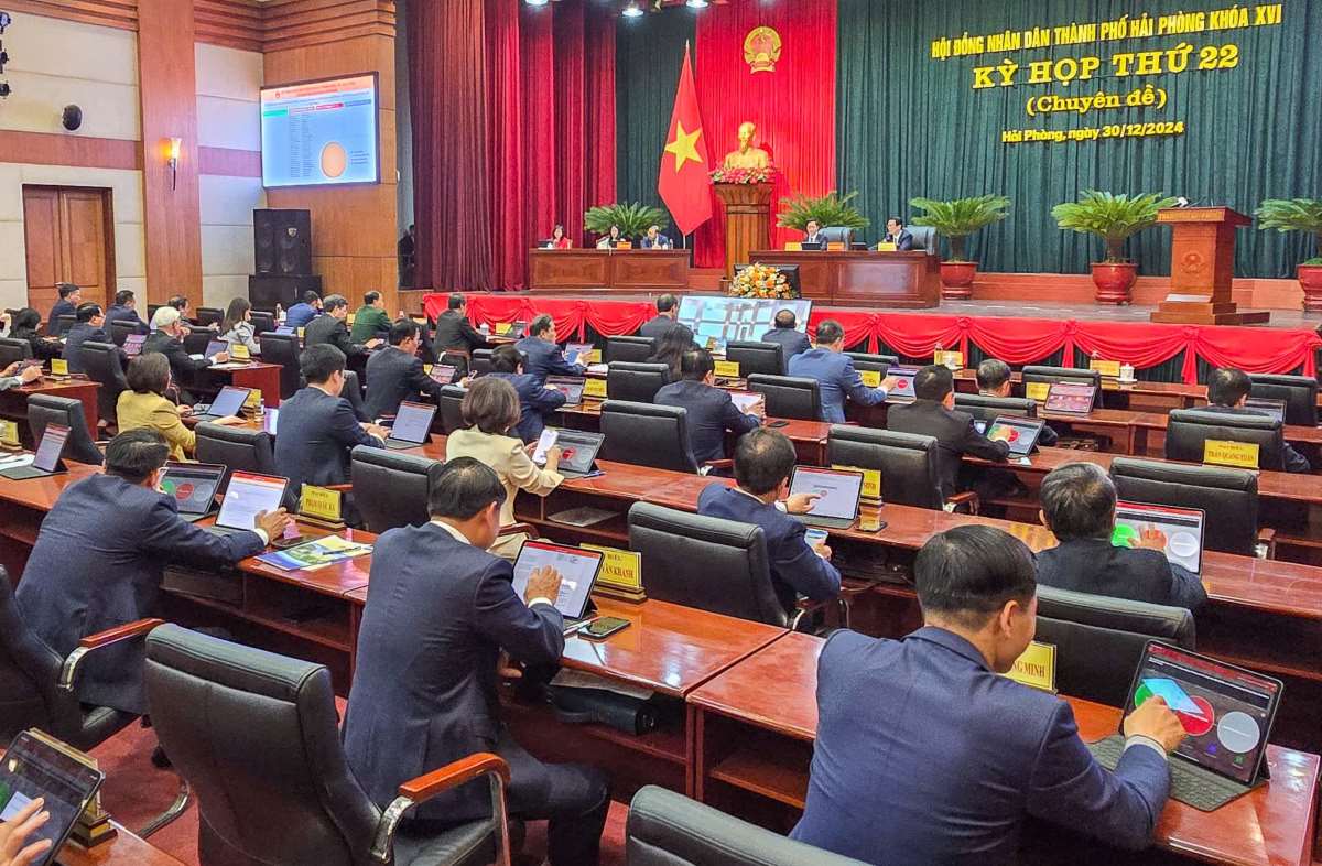 Delegates vote at the Session. Photo: Hai Phong Portal