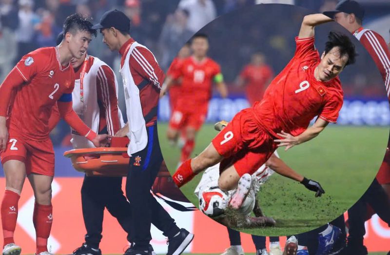 Van Toan (right) and Ho Tan Tai are two players of the Vietnamese team who suffered injuries and had to leave the ASEAN Cup 2024 early. Photo: Minh Dan