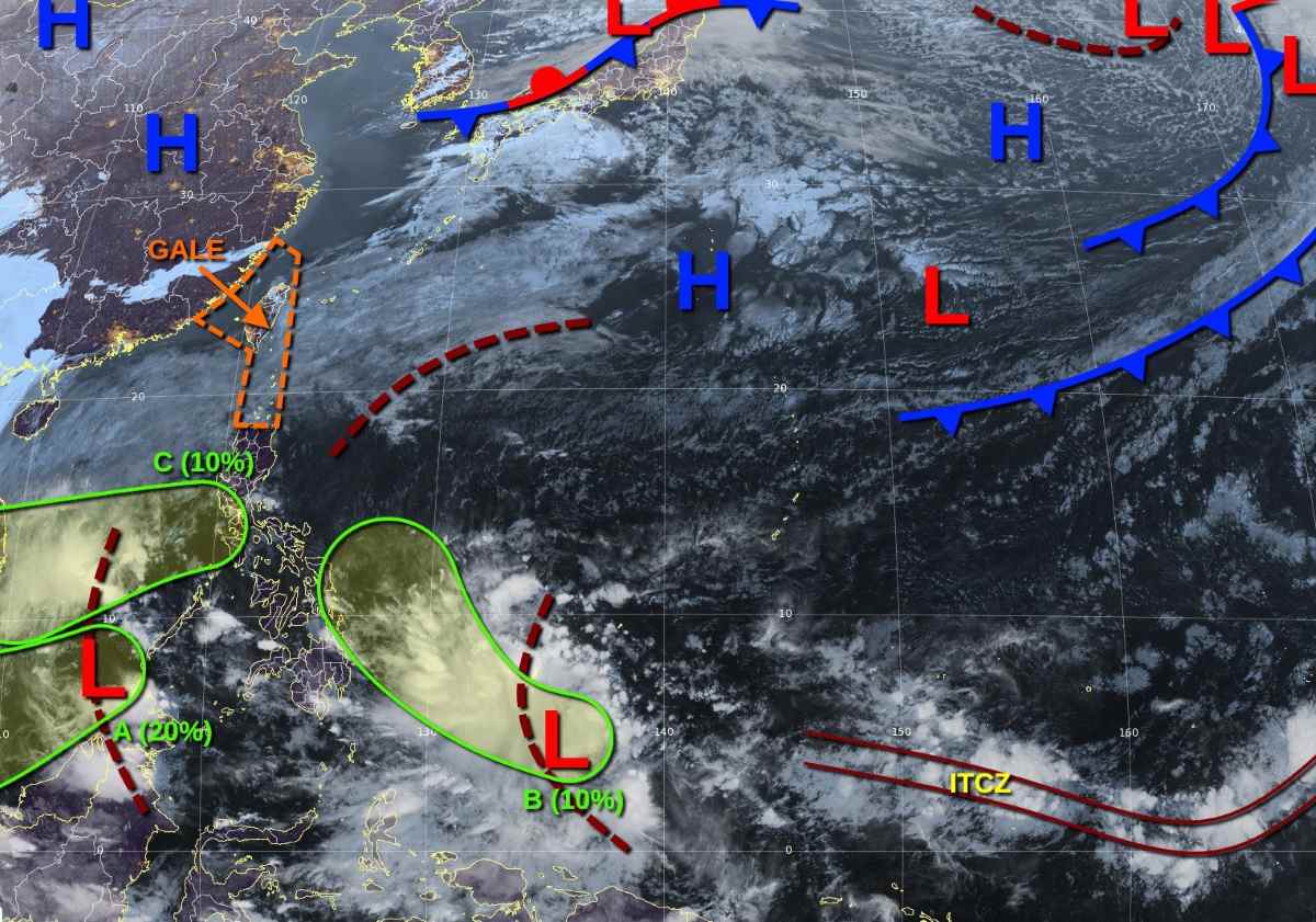 JTWC dang theo doi 3 ap thap dang chu y: Khu vuc A, B va C. Anh: JTWC