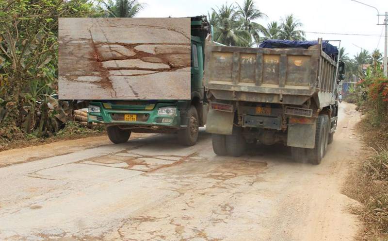 Provincial Road 629 through Hoai An District (Binh Dinh) is severely damaged due to the impact of the construction of the North-South Expressway. Photo: Thanh Thanh