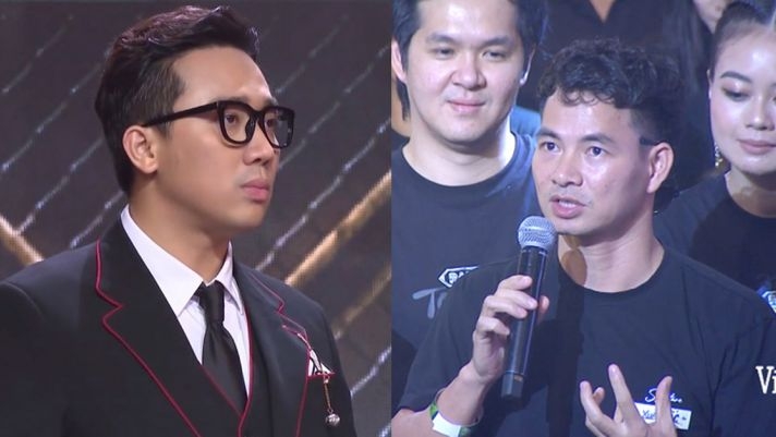 MC Tran Thanh and People's Artist Xuan Bac once had an exchange on the show Rap Viet. Photo: Cut from video