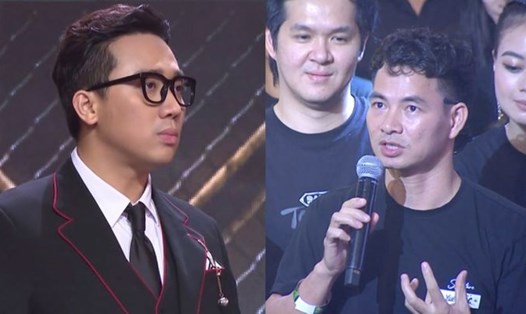 MC Trấn Thành và NSND Xuân Bắc từng có màn giao lưu ở chương trình Rap Việt. Ảnh: Cắt từ video