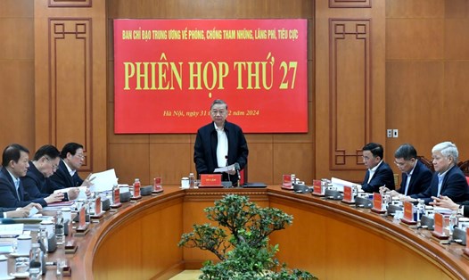 Tổng Bí thư Tô Lâm chủ trì phiên họp 27 của Ban Chỉ đạo Trung ương về phòng, chống tham nhũng, lãng phí, tiêu cực. Ảnh: Đăng Khoa