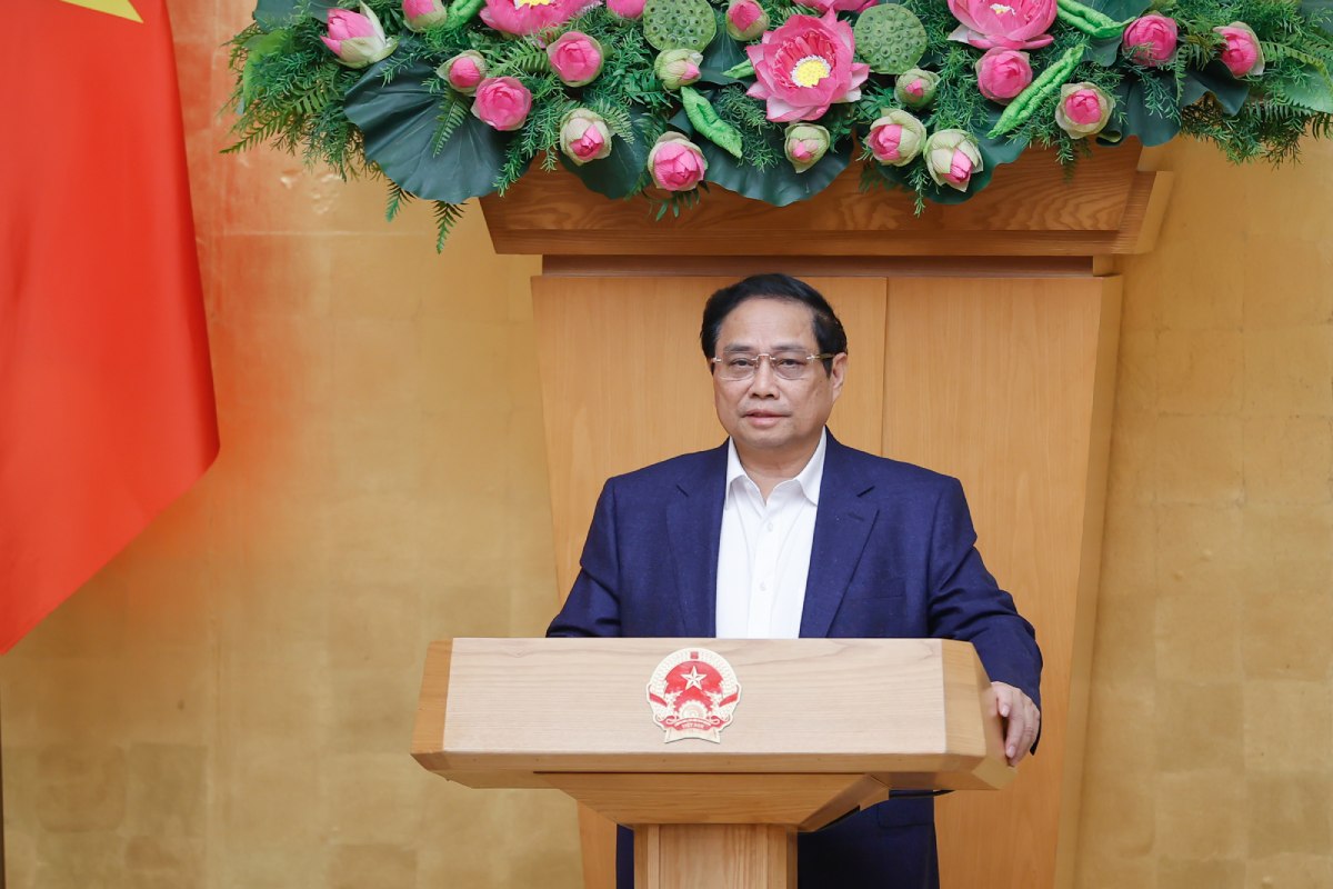 Prime Minister Pham Minh Chinh speaks at the conference. Photo: VGP
