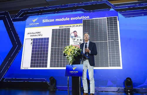 Professor Martin Andrew Green presents a scientific paper at the Materials for the Future seminar. Photo: VinFuture