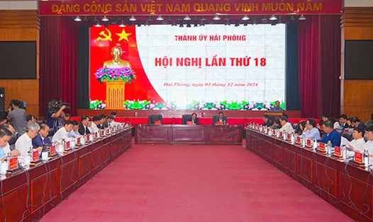 Hội nghị Thành uỷ Hải Phòng lần thứ 18, khóa XVI bàn nhiều vấn đề quan trọng. Ảnh: Đàm Thanh