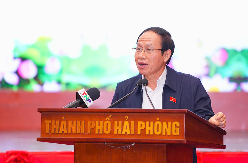 Bi thu Thanh uy Hai Phong Le Tien Chau phat bieu tai Hoi nghi. Anh: Dam Thanh