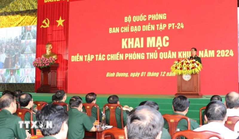 Panorama of the opening ceremony of the 2024 Military Region 7 defensive combat exercise. Photo: Huyen Trang/VNA