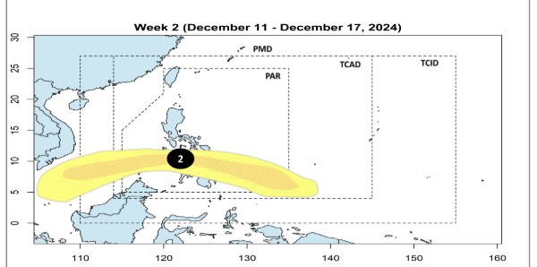 Ap thap thu 2 gan Bien Dong co the manh len thanh bao tu 11-17.12. Anh: PAGASA