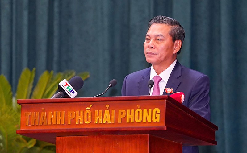 Chairman of Hai Phong City People's Committee Nguyen Van Tung at the City People's Council meeting. Photo: Dam Thanh