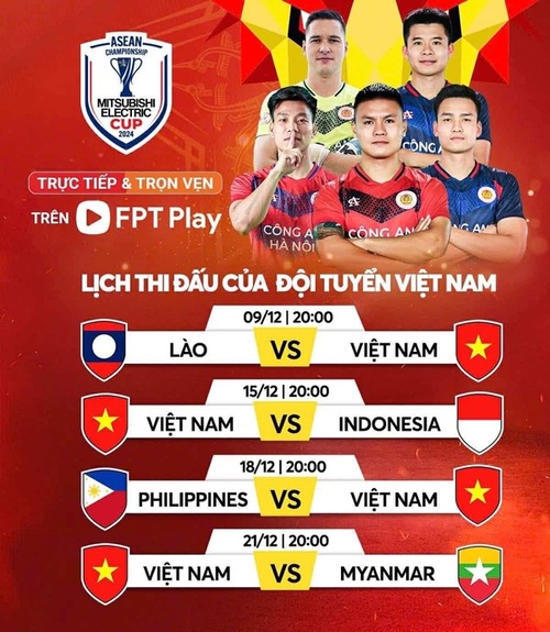 Lich thi dau tuyen Viet Nam tai vong bang AFF Cup 2024. Anh: FPT Play