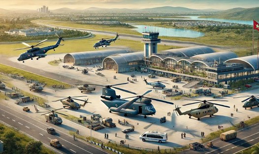 Sân bay Gia Bình của Bộ Công an có thể dự bị cho các cảng hàng không, sân bay trong khu vực với quy mô có thể tiếp nhận các loại tàu bay Su-27, Su-30. Ảnh: Được tạo bởi công cụ AI