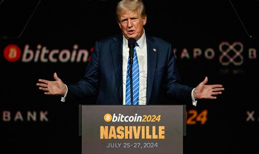 Ông Donald Trump có bài phát biểu quan trọng tại hội nghị Bitcoin ngày 27.7.2024 ở Nashville, Tennessee, Mỹ. Ảnh: AFP