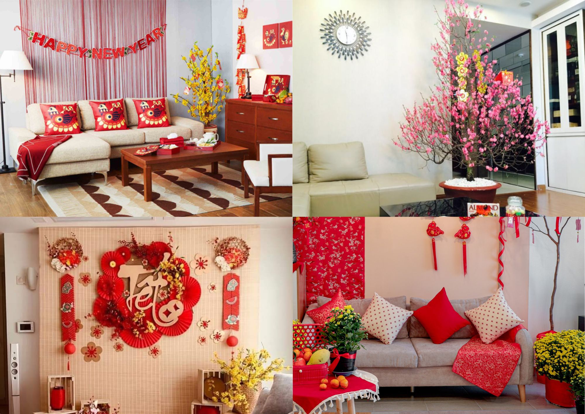 Trang trí phòng khách dịp tết 2024. Đồ họa: Đền Phú