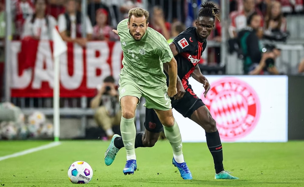 Bayern của Harry Kane bị Leverkusen cầm hòa 2-2 ở trận lượt đi tại Allianz-Arena tháng 9 năm ngoái. Ảnh: FC Bayern
