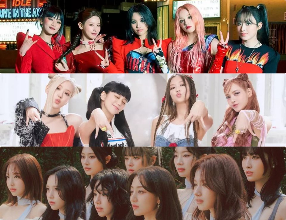 (G)I-DLE, Blackpink, TWICE. Ảnh: Cube, YG, JYP