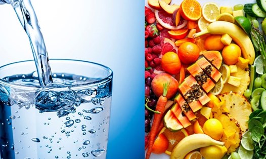 Uống nước và ăn trái cây có thể giảm cân. Ảnh ghép: NGUYỄN LY 