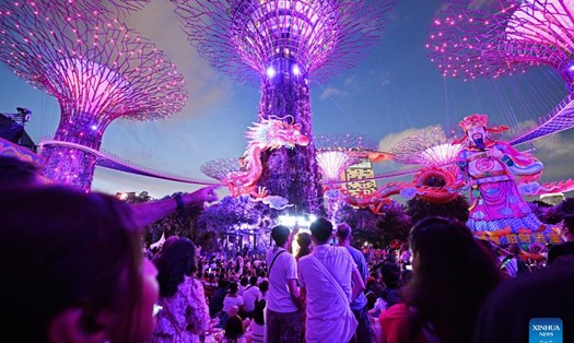 Đến với Singapore dịp Tết Nguyên đán tại khu vực Gardens by the bay (những khu vườn bên vịnh) từ ngày 8 đến ngày 17.2 sẽ được chiêm ngưỡng lễ thắp sáng đèn lồng “River Hongbao“. Đây là hoạt động dịp Tết tổ chức thường niên của người gốc Hoa ở Singapore kể từ năm 1986. Ảnh: Xinhua/Chih Wey