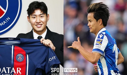 Màn đối đầu giữa 2 ngôi sao châu Á là Lee Kang-in và Takefusa Kubo cũng rất đáng chú ý khi PSG đấu Real Sociedad. Ảnh: SpoTV News