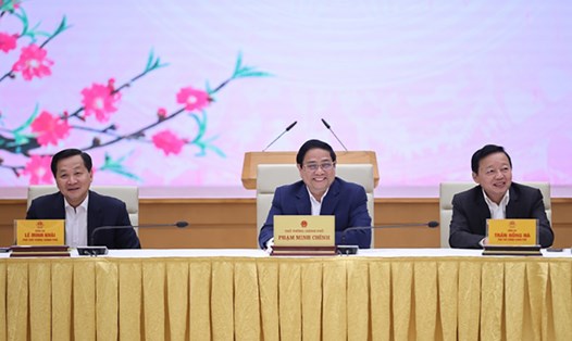 Thủ tướng Chính phủ Phạm Minh Chính và các Phó Thủ tướng Chính phủ dự cuộc gặp mặt đầu năm mới. Ảnh: Nhật Bắc