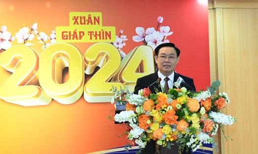 Ủy viên Bộ Chính trị, Chủ tịch Quốc hội Vương Đình Huệ phát biểu. Ảnh: VPQH