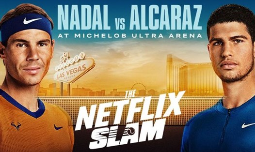 Rafael Nadal đấu Carlos Alcaraz tại Las Vegas ngày 3.3. Ảnh: Tennis365