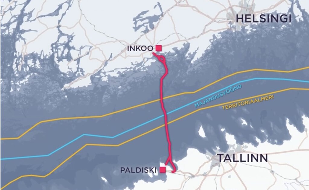 Đường ống dẫn khí Balticconnector dài 77 km (màu đỏ). Ảnh chụp màn hình ERR
