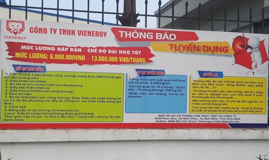 Công ty TNHH Vienergy (thuộc Khu công nghiệp Phúc Sơn, thành phố Ninh Bình) hiện đang có nhu cầu tuyển dụng khoảng 2.000 lao động phổ thông. Ảnh: Nguyễn Trường