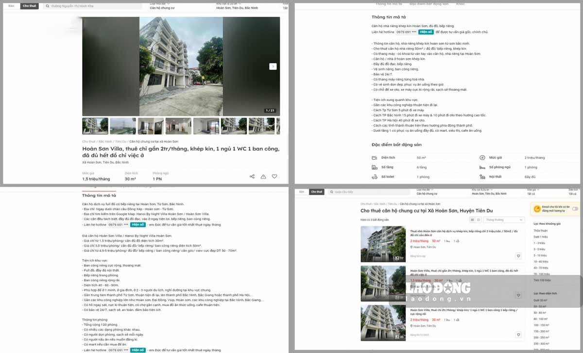 Quảng cáo trên mạng về việc cho thuê chung cư mini trong khu biệt thự Hoàn Sơn. 