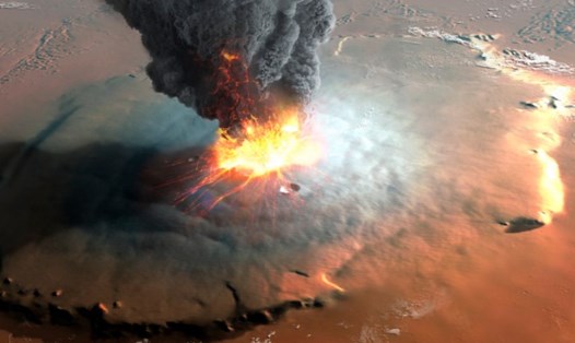 Olympus Mons, ngọn núi lửa lớn nhất được biết đến trên sao Hỏa và trong Hệ Mặt trời. Ảnh: Science Photo Library